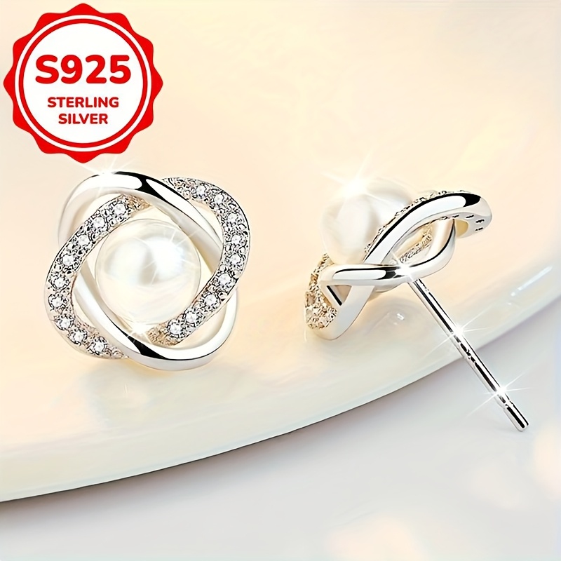 Women's S925 Silver Stud Earrings with Imitation Pearls — Everyday Elegance